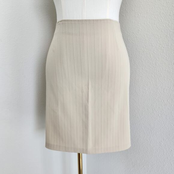 American Vintage Dresses & Skirts - Vintage Y2K Cream Tan Pinstripe High Waisted Mini Pencil Skirt Back Zip 10